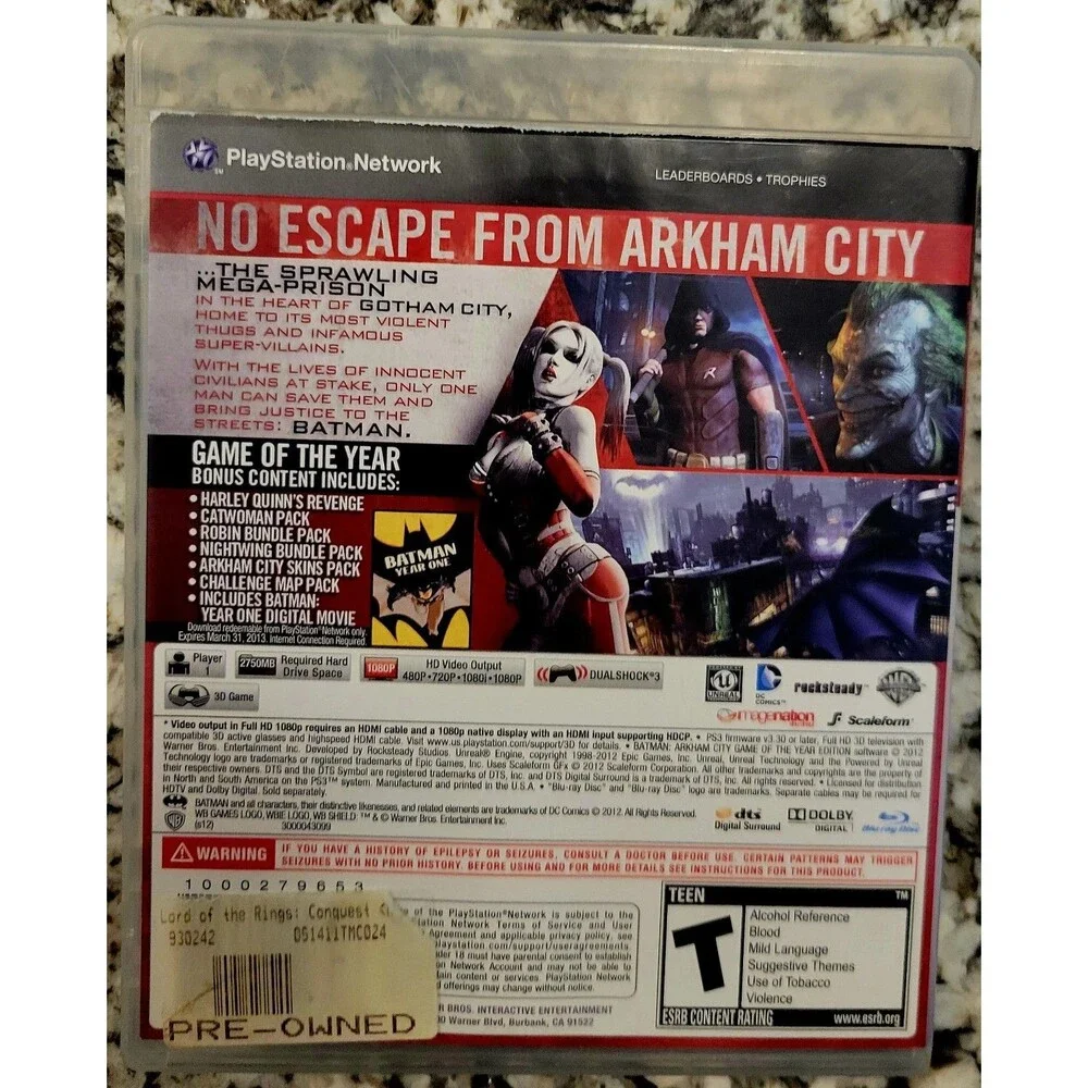SONY PLAYSTATION 3 PS3: BATMAN  ARKHAM CITY  GAME OF THE YEAR EDITION, VG COND